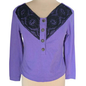 Vintage‎ 3/4 Sleeve Purple w/ Black Lace Womens Top Sz Med Cottagecore Coquette